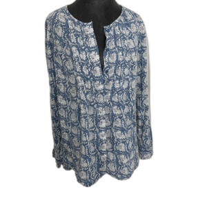 Old Navy Blue Floral Print Tunic Blouse - 100% Cotton, Size M, Long Sleeve